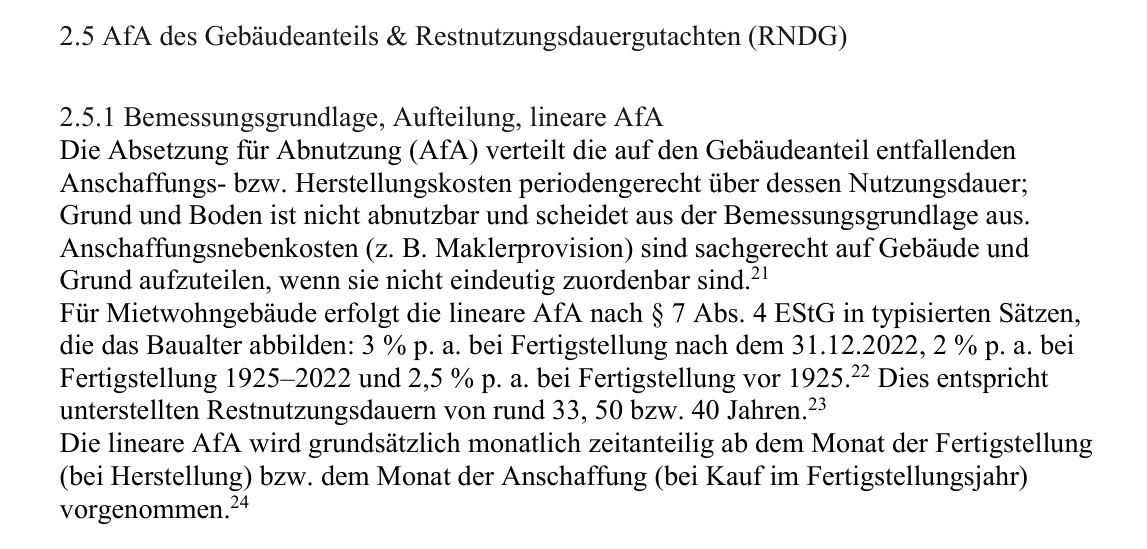 Auszug aus der Masterarbeit, Kapitel 2.5.1: Bemessungsgrundlage, Aufteilung, lineare AfA